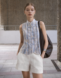 Striped Floral Embroidered Sleeveless Top
