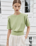 Pleated Shoulders Short Sleeve Knit Top