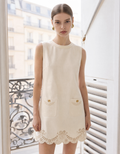 Scallop Hem Sleeveless Embroidered Dress