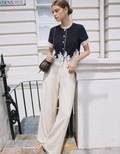 Contrast Lace Trim Short Sleeve Top