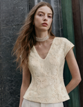 3D Floral Embroidery V-neck Top