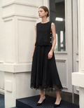Lace Trims Pleated Skirt Sleeveless Layered Dress