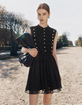 Napoleon-style Buttons Waist Tie Sleeveless Dress