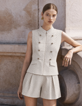 Napoleon-style Button Tencel-linen Striped Top