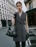 Double-breasted Textured Sleeveless Suit Dress