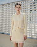 Bow Detail Lace Trim Tweed Skirt