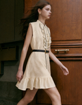 Double-layered Ruffles Sleeveless Jacquard Dress