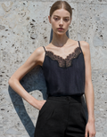 Contrast Lace Trim Denim Camisole Top