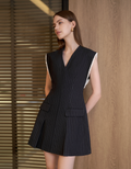Contrast Trim Pleated Stripe Dress