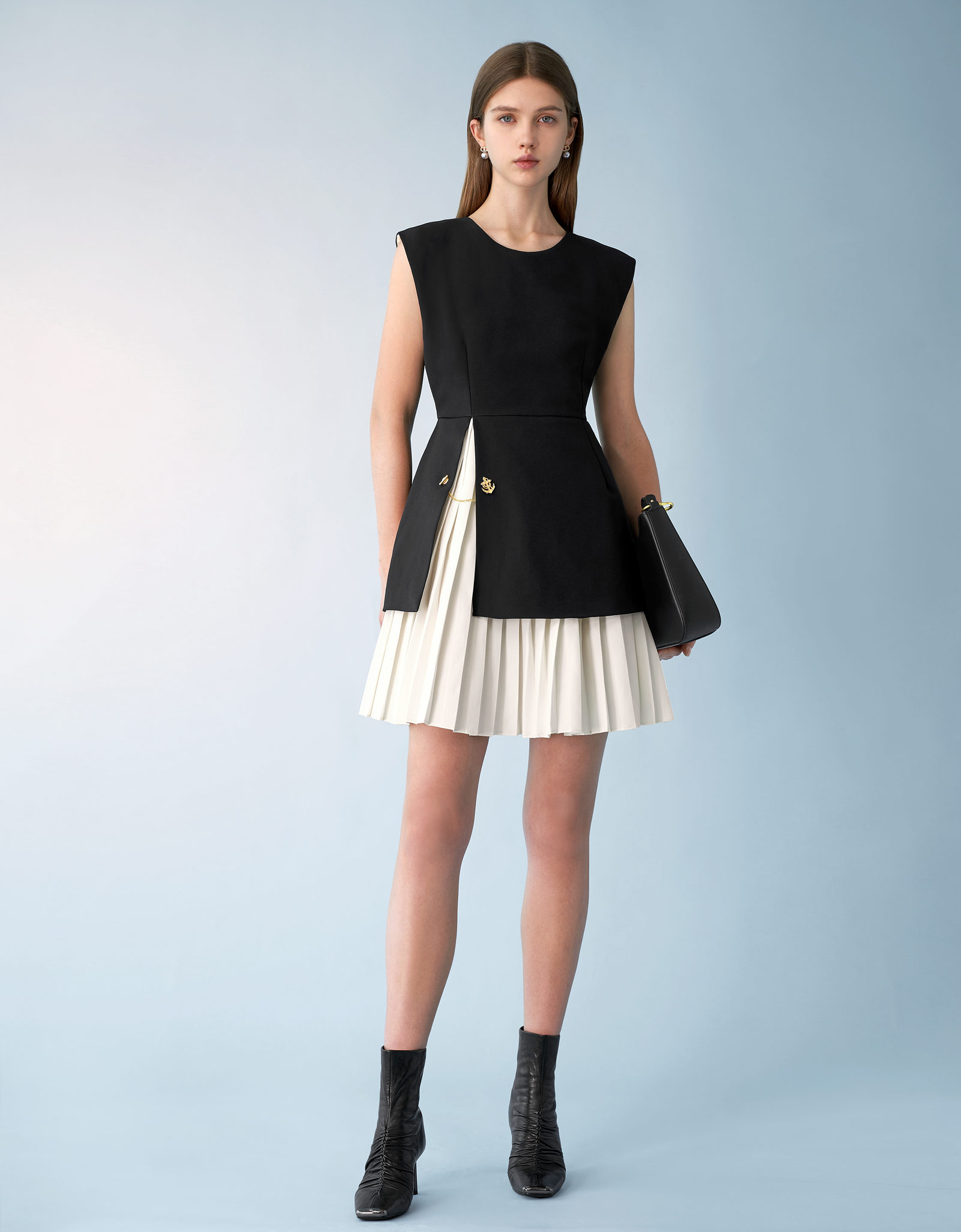 【SaturdayClub】Colorblock Pleated Skirt ワンピース Colorblock Pleated Skirt Suit Dress – SaturdayClub International