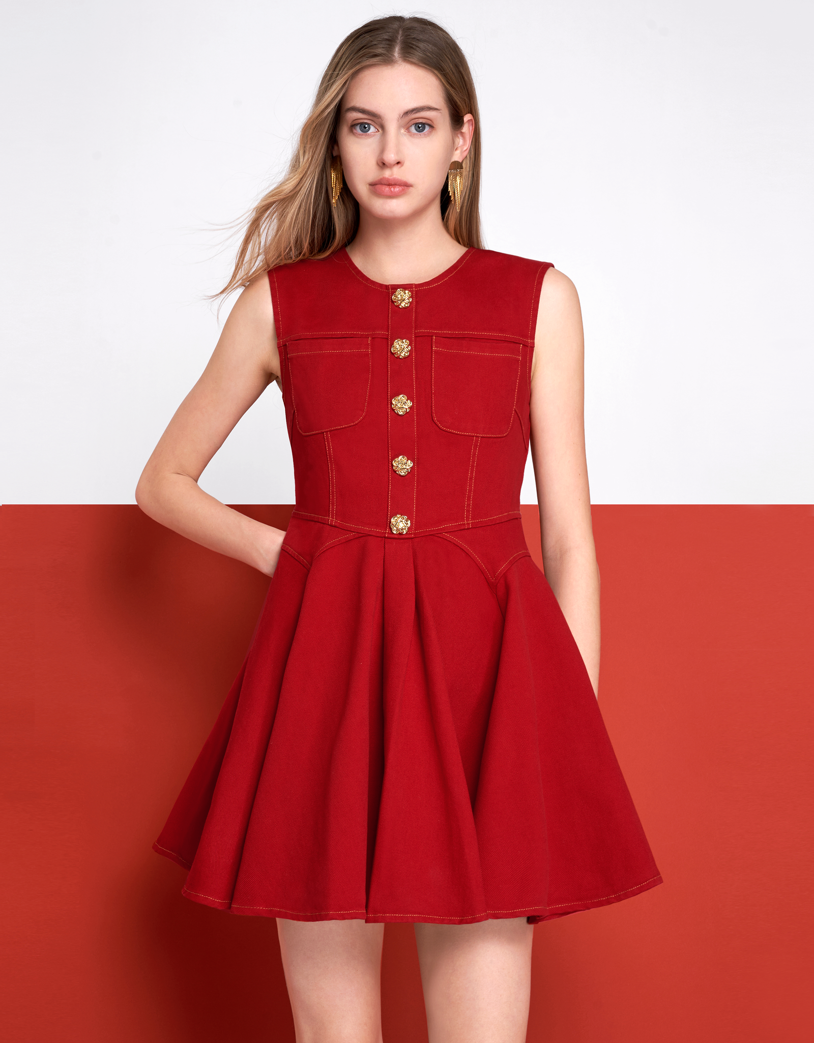 A-line Skirt Button Front Denim Dress – SaturdayClub Singapore