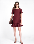 Bow Detail Ruffled Hem Short Sleeve Dress