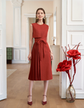 Pleated Panel Denim Midi Dress