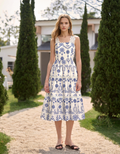 Two-tone Embroidered Midi Strap Dress