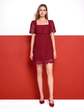 Square Neck Puff Sleeve Lace Dress