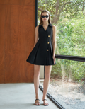 Pleated Skirt V-Neck Dress