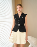 Colorblock Pleated Skirt Suit Dress