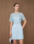 Lace Bodice Belted Short Dress