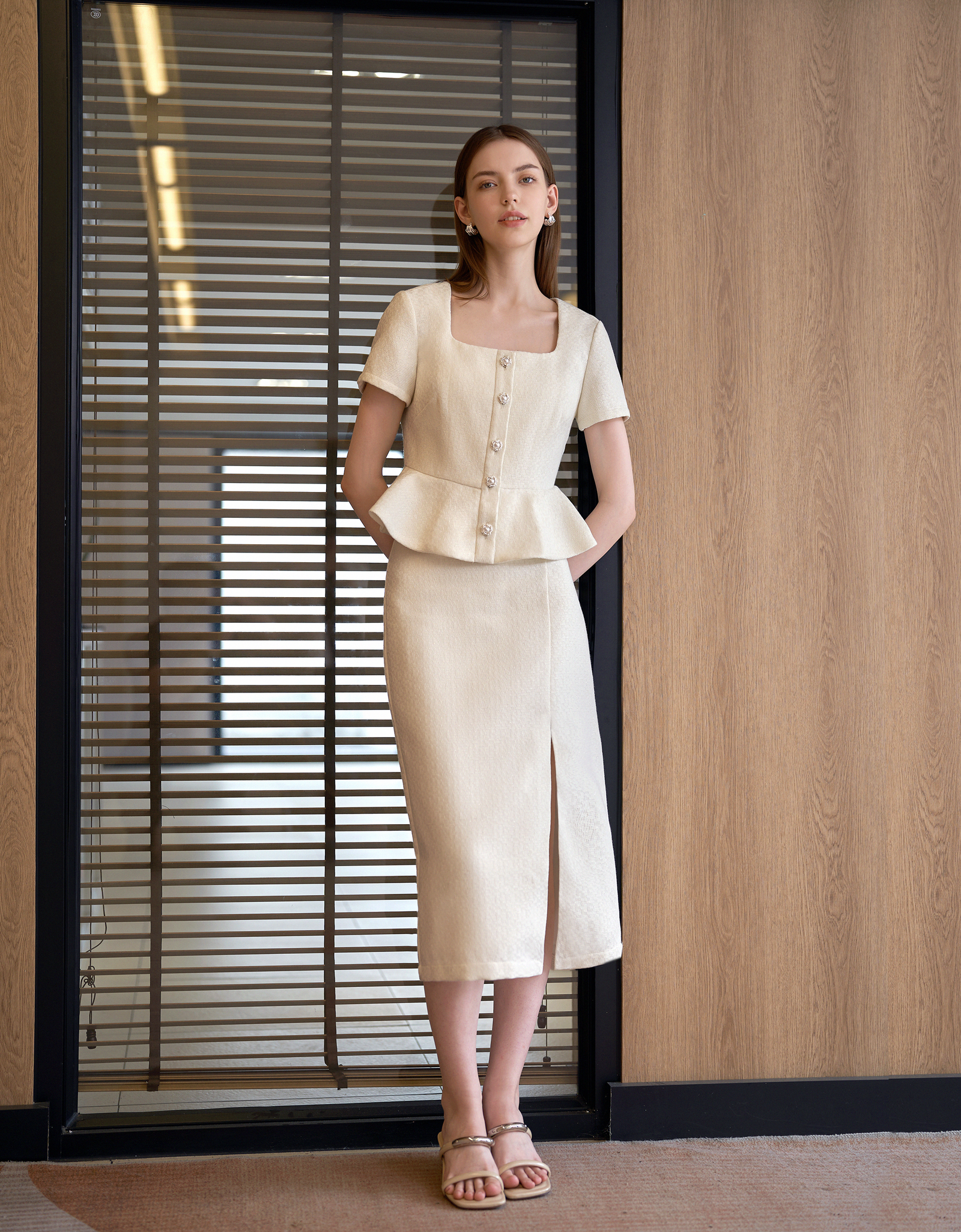 Square Neck Peplum Hem Tweed Top – SaturdayClub Singapore