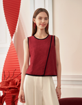 Asymmetric Contrast Trims Sleeveless Top