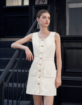 Contrast Topstitch U-neck Denim Dress