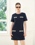 Contrast Detail Short Sleeve Tweed Dress