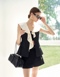 Contrast Ruffled V-neck Sleeveless Top