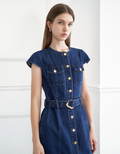 Cap Sleeve Belted Denim Dress