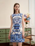 Porcelain Art Print Boat Neck Dress