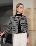 Button Front Round Neck Checkered Jacket