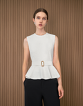 Ruffled Hem Sleeveless Belted Top