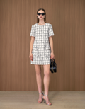 Short Sleeve Plaid Tweed Dress