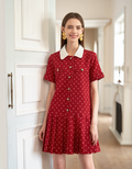 Contrast Collar Pleated Hem Printed Dress