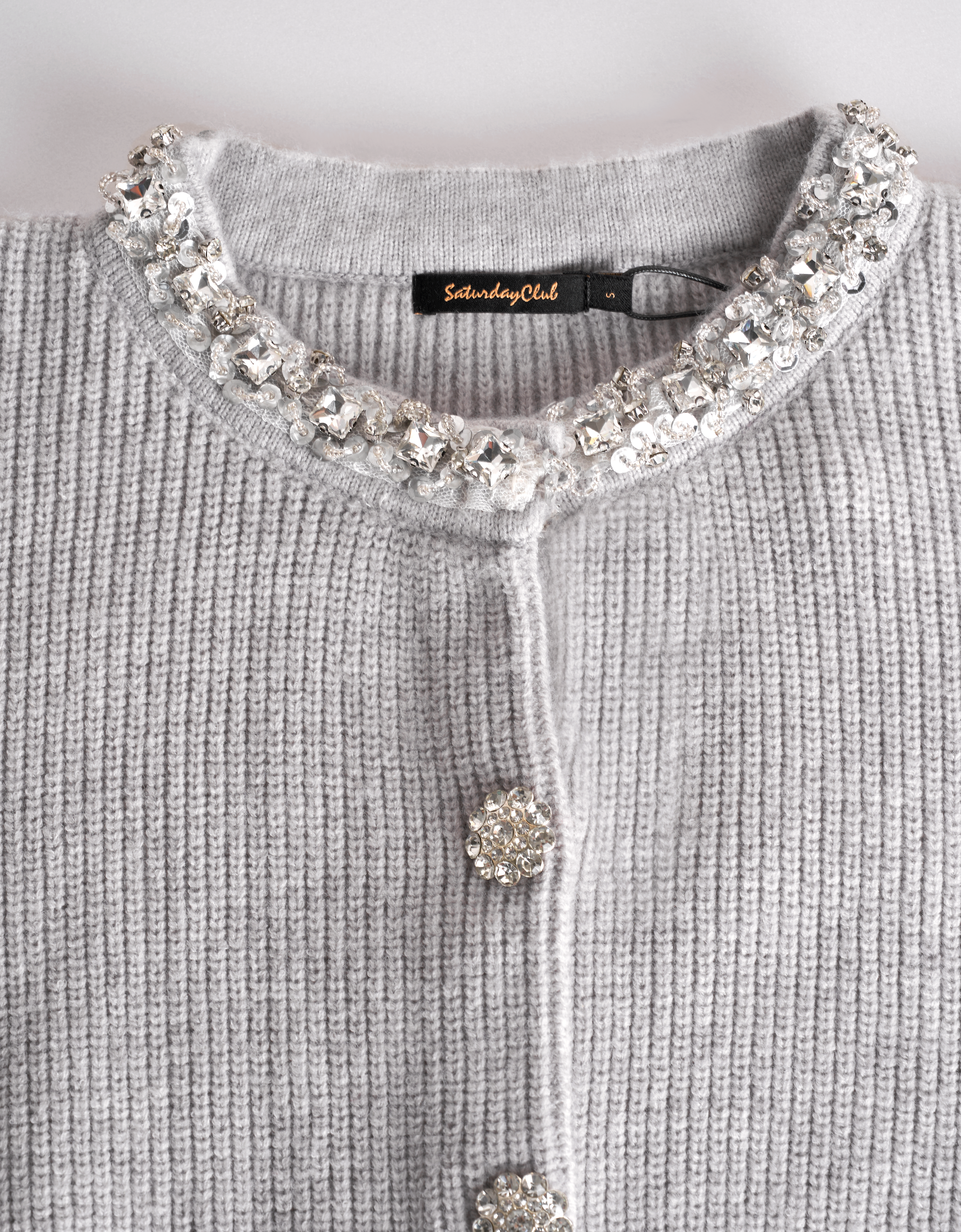Rhinestone Collar Long Sleeve Knitted Cardigan