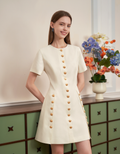 Button Front Round Neck A-line Dress