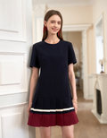 Colorblock Pleated Hem Short Sleeve Dress