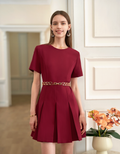 Acetate-blend Short Sleeve Pleated Dress