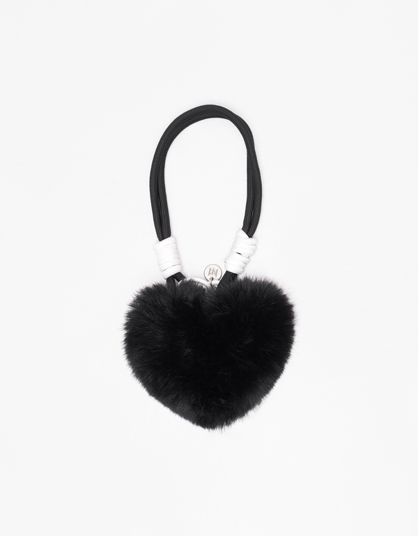 Rabbit Fur Pom-Pom Heart Rope Charm Set