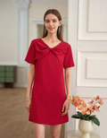 Acetate-blend Bow Neckline Short Sleeve Dress