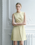 Round Neck Sleeveless Asymmetric Pleated Dress