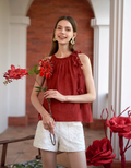 Tencel-blend 3D Floral Halterneck Top