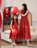 Ruffled Neck Sleeveless Embroidered Dress