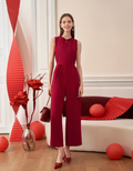 Ruffled Trim Waist Tie Sleeveless Jumpsuit