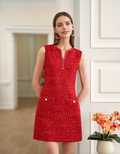 Braided Trims Sleeveless Tweed Dress