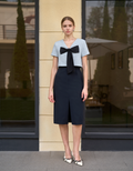 Bow Detail Colorblock Short Sleeve Midi Dress