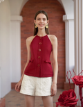 Bow Detail Button Front Sleeveless Top
