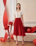 Mandarin Knot Button Short Sleeve Cropped Top