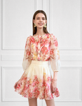 Lace Trim Ruffled Hem Floral Skirt
