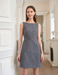 Chain-embellished Boat Neck Sleeveless Dress