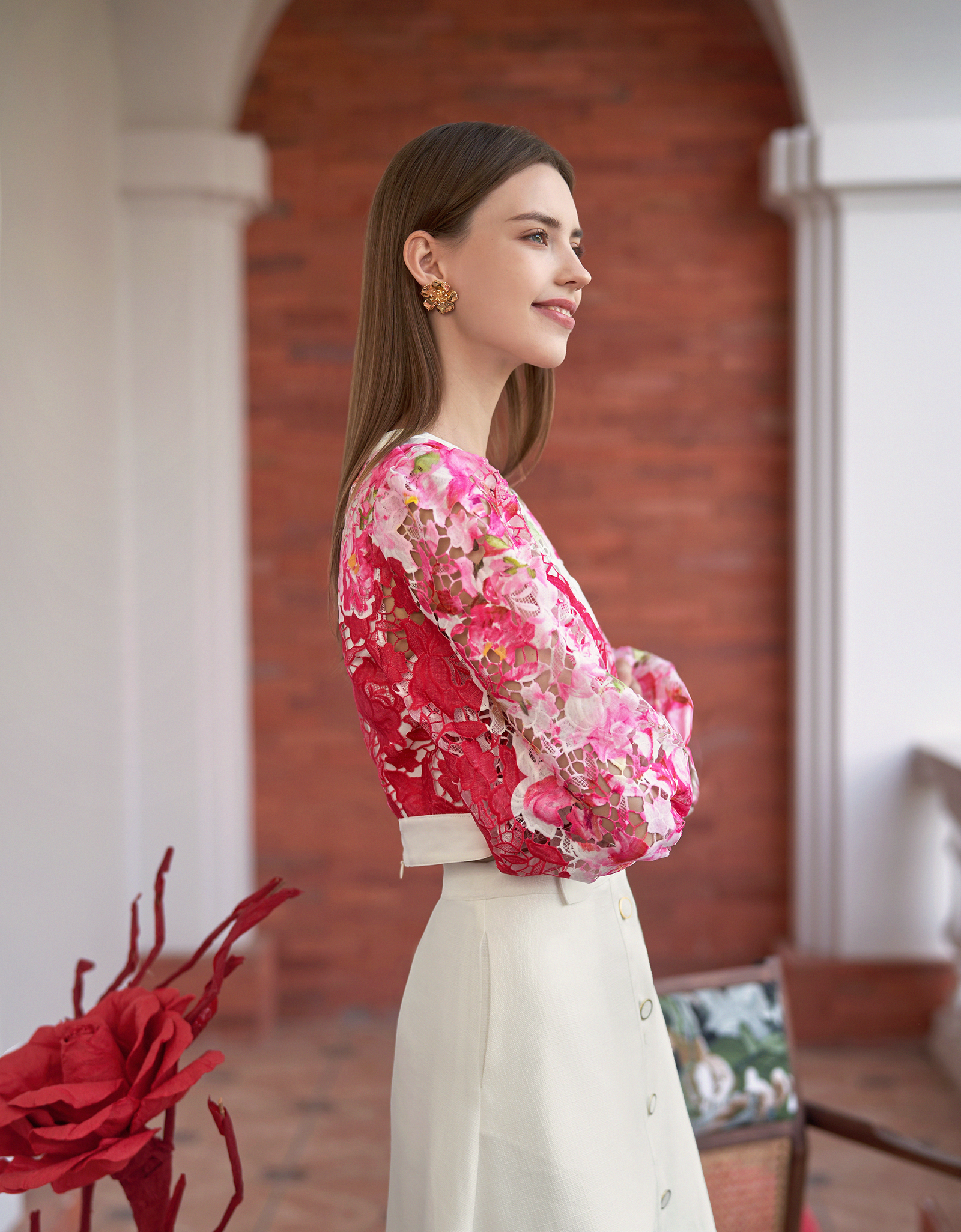 トップス sst gift shop Waist Tie Printed Lace Top – SaturdayClub Singapore